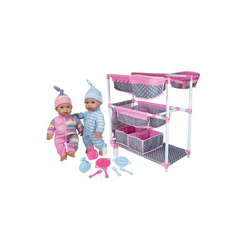 Redbox Lissi Dolls Baby Care Center for Twins with 2 Toy Baby Dolls and Feeding Accessories