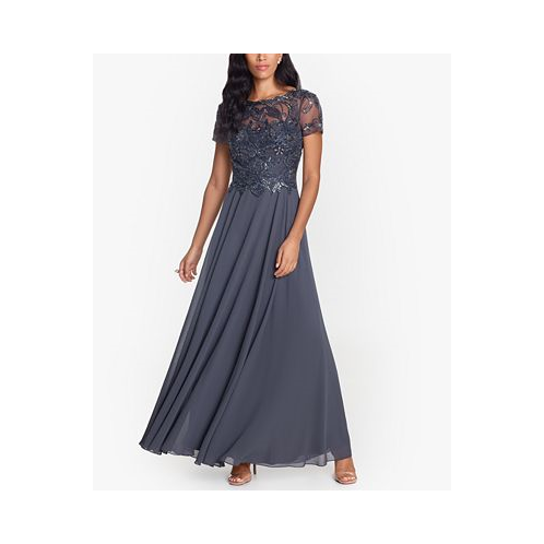 XSCAPE Womens Embellished Short Sleeve Chiffon Gown