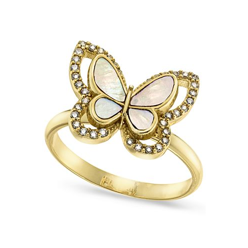 Charter Club Gold-Plate Pave & Mother-of-Pearl Butterfly Ring