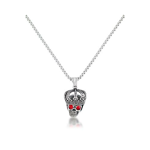 Andrew Charles by Andy Hilfiger Mens Red Cubic Zirconia King Skull 24 Pendant Necklace in Stainless Steel