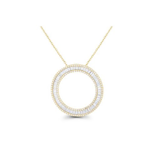 Macys Cubic Zirconia Baguette and Round Sterling Silver Open Circle Necklace (Also in 14k Gold Over Silver or 14k Rose Gold Over Silver)