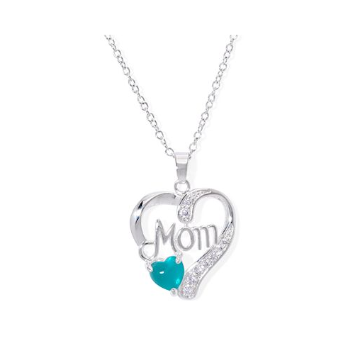 Macys Simulated Blue Topaz Birthstone Mom Heart Pendant 18 Necklace in Silver Plate