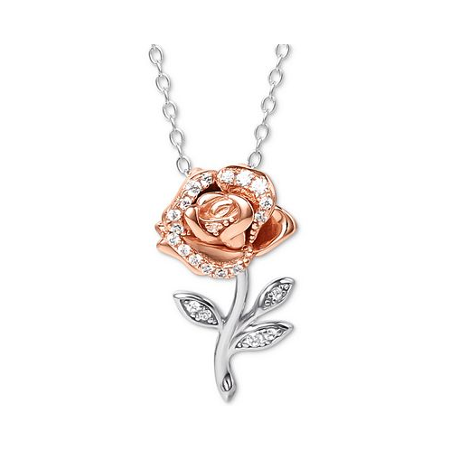 Disney Cubic Zirconia Rose 18 Pendant Necklace in Sterling Silver & 18k Rose Gold-Plate
