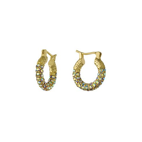 Macys 15mm All Over Crystal Click Top Hoop Earrings in Gold Over or Silver Plated