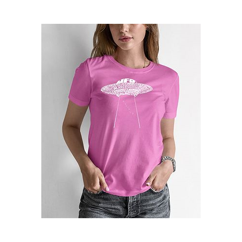 LA Pop Art Womens Word Art Flying Saucer UFO T-Shirt