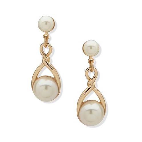 Anne Klein Gold-Tone Imitation Pearl Twisted Drop Earrings