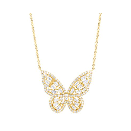 Macys Cubic Zirconia Red Ombre Butterfly Pendant 18 Necklace in Silver Plate Gold or Rose Gold Plate
