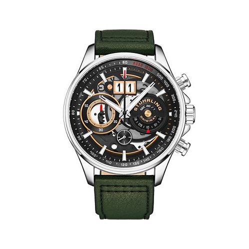 Stuhrling Mens Quartz Green Genuine Leather Strap Watch 45mm