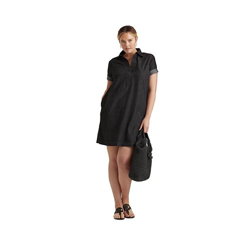 POLO Ralph Lauren Womens Plus Size Short-Sleeve Denim Cotton Shift Dress