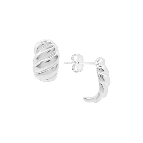 And Now This High Polished Puff Twist J Hoop Post Earring in Silver Plate or Gold Plate