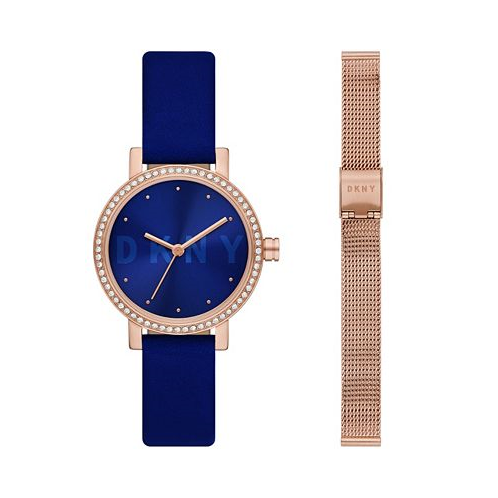 DKNY Womens Soho Blue-Tone Stainless Steel Watch 28mm