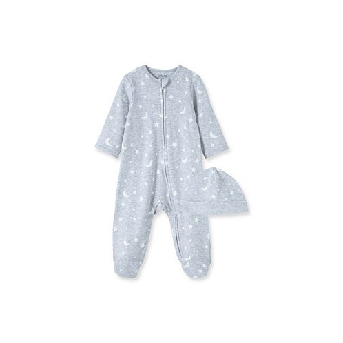 Little Me Baby Boys Moons and Stars Footed Coverall with Hat 2 Piece Set
