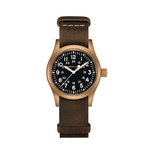 Hamilton Mens Swiss Mechanical Khaki Field Brown Leather Strap Watch 38mm
