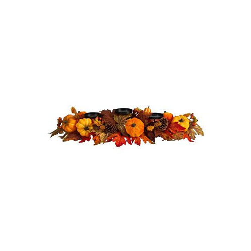 Nearly Natural 36 Autumn Maple Leaves Pumpkin and Berries Fall Harvest Candelabrum Arrangement
