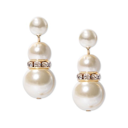 Charter Club Gold-Tone Pave Rondelle Bead & Imitation Pearl Drop Earrings
