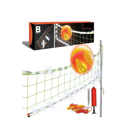 Black Series Night Glow Volleyball Set LED Light-Up Ball and Stand Up Net
