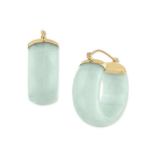 Macys Green Jade Small Hoop Earrings in 14k Gold