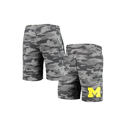 Concepts Sport Mens Charcoal and Gray Michigan Wolverines Camo Backup Terry Jam Lounge Shorts