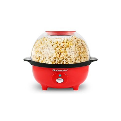 Elite Gourmet 3 Qt. Automatic Stirring Hot Oil Popcorn Machine with Measuring Cap & Built-in Reversible Serving Bowl