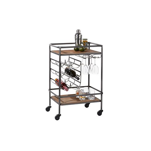 Rosemary Lane Chinese Fir and Metal Industrial Bar Cart