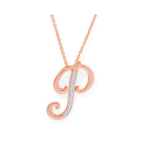 Macys Diamond Accent Initial Pendant Necklace 18 in Gold Plate or Rose Gold Plate