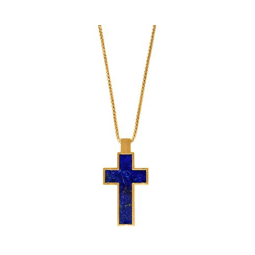 EFFY Collection EFFY Mens Lapis Lazuli Cross 22 Pendant Necklace in 14k Gold-Plated Sterling Silver