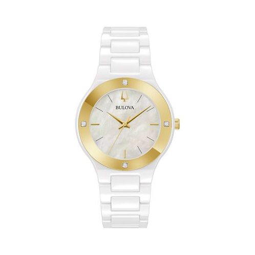 Bulova Womens Millennia Diamond Accent White Ceramic Bracelet Watch 35mm