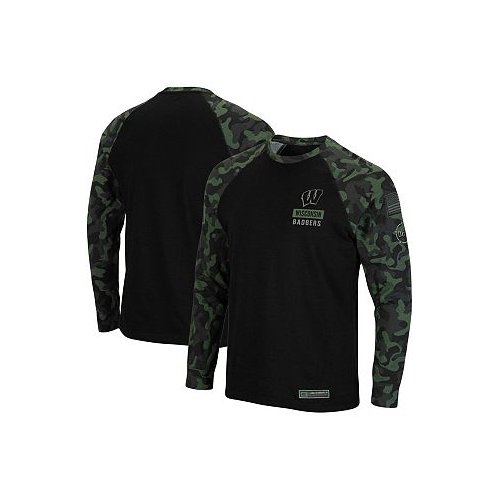 Colosseum Mens Black Wisconsin Badgers OHT Military-Inspired Appreciation Camo Raglan Long Sleeve T-shirt