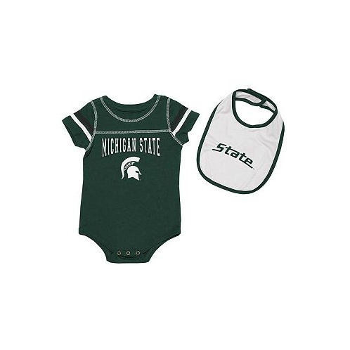 Colosseum Newborn and Infant Girls and Boys Green White Michigan State Spartans Chocolate Bodysuit and Bib Set