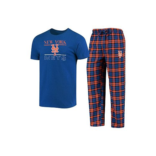 Concepts Sport Mens Royal Orange New York Mets Lodge T-shirt and Pants Sleep Set