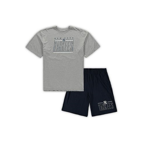 Concepts Sport Mens Heathered Gray Navy New York Yankees Big and Tall T-shirt and Shorts Sleep Set