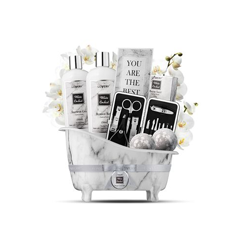 Lovery Self Care Gift Basket White Orchid Care Package Bath and Body Gift Set Pampering Package 20 Piece