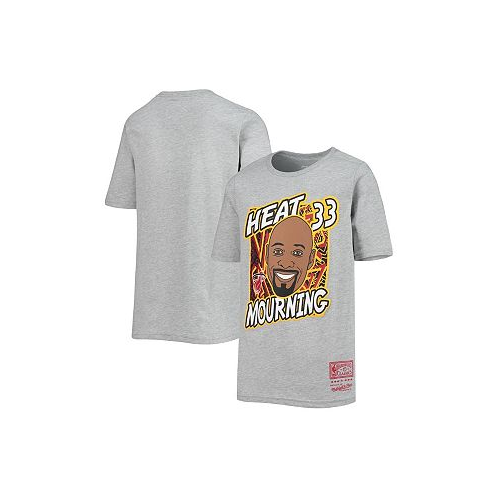 Mitchell & Ness Big Boys Alonzo Mourning Heathered Gray Miami Heat Hardwood Classics King of the Court Player T-shirt