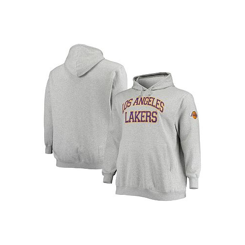 Mitchell & Ness Mens Heather Gray Los Angeles Lakers Hardwood Classics Big and Tall Throwback Pullover Hoodie