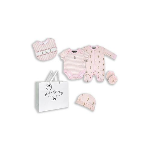 Rock-A-Bye Baby Boutique Baby Girls Layette Gift in Mesh Bag 5 Piece Set