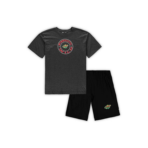 Concepts Sport Mens Black Heathered Charcoal Minnesota Wild Big and Tall T-shirt and Shorts Sleep Set