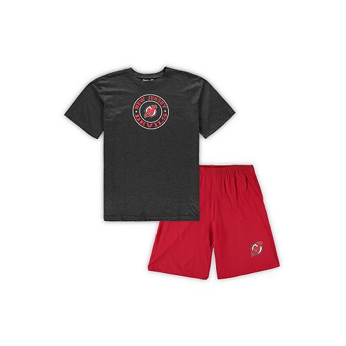Concepts Sport Mens Red Heathered Charcoal New Jersey Devils Big and Tall T-shirt and Shorts Sleep Set