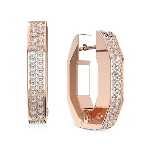 Swarovski Rose Gold-Tone Small Pave Octagon Hoop Earrings
