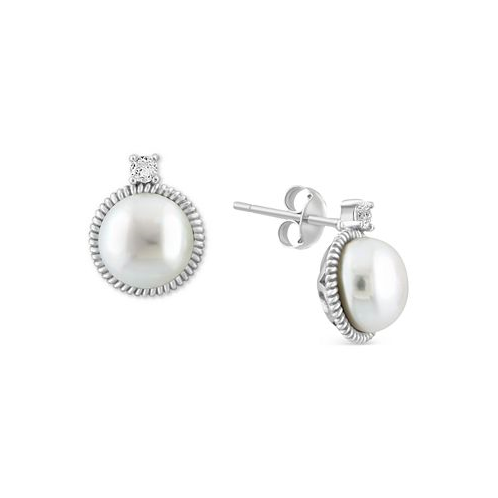 EFFY Collection EFFY Cultured Freshwater Pearl (9 mm) & White Topaz (1/20 ct. t.w.) Stud Earrings in Sterling Silver