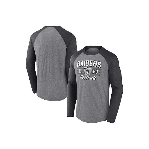 Fanatics Mens Heathered Gray Heathered Charcoal Las Vegas Raiders Weekend Casual Raglan Long Sleeve T-shirt