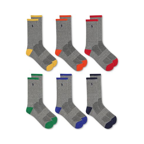 Polo Ralph Lauren Mens 6-Pk. Performance Tipped Color Heel Toe Crew Socks