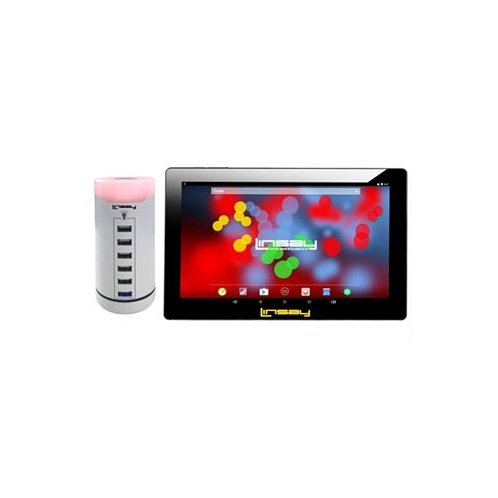 LINSAY New 10.1 Tablet Octa Core 128GB Bundle with 6 USB Charging Station Touchscreen desktop Lamp Newest Android 13