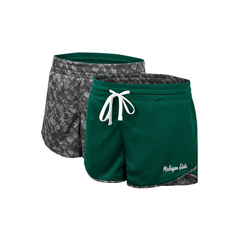 Colosseum Womens Green Charcoal Michigan State Spartans Fun Stuff Reversible Shorts
