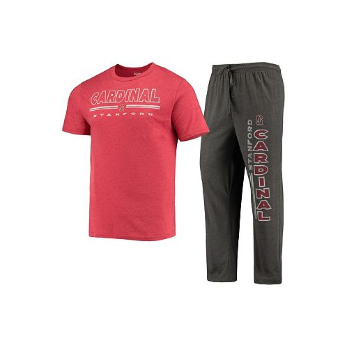 Concepts Sport Mens Heathered Charcoal Cardinal Stanford Cardinal Meter T-shirt and Pants Sleep Set