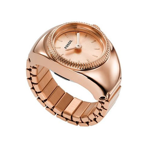 Fossil Womens Ring Watch Two-Hand Rose Gold-Tone Stainless Steel Bracelet Watch 15mm
