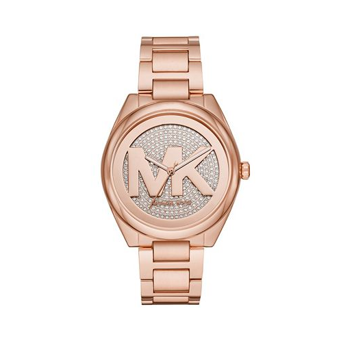Michael Kors Womens Janelle Three-Hand Rose Gold-Tone Stainless Steel Bracelet Watch 42mm