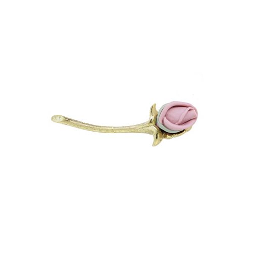 2028 Gold-Tone Pink Long Stem Genuine Porcelain Rose Pin