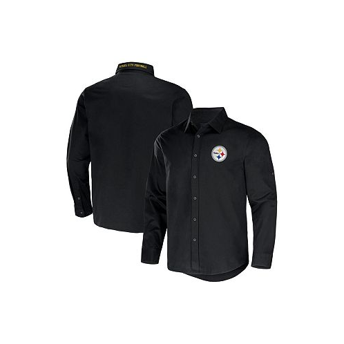 Fanatics Mens NFL x Darius Rucker Collection by Black Pittsburgh Steelers Convertible Twill Long Sleeve Button-Up Shirt