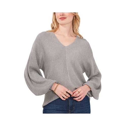 1.STATE Womens Rib-Knit Bubble Sleeve Long Sleeve Sweater