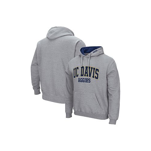 Colosseum Mens Heathered Gray UC Davis Aggies Arch and Logo Pullover Hoodie